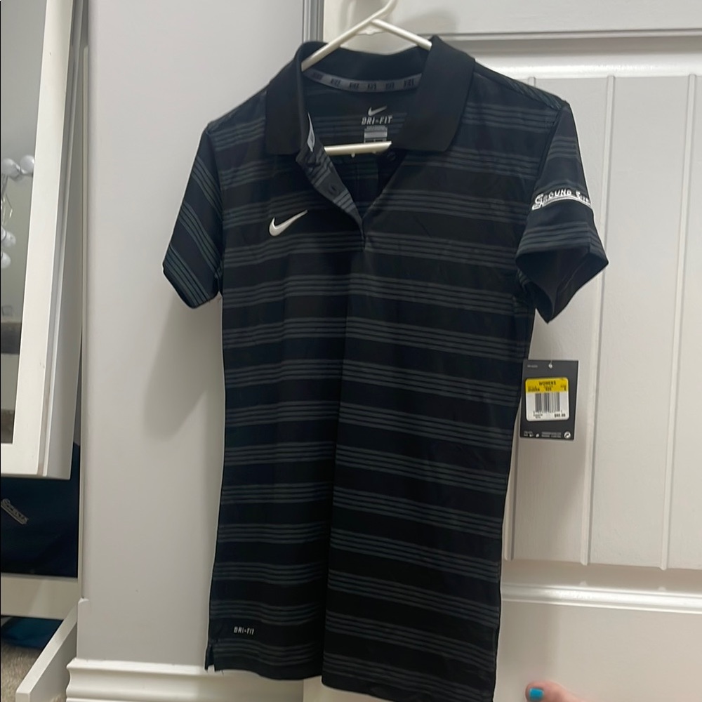 NWT Nike Black and Gray Striped Polo Golf shirt small
